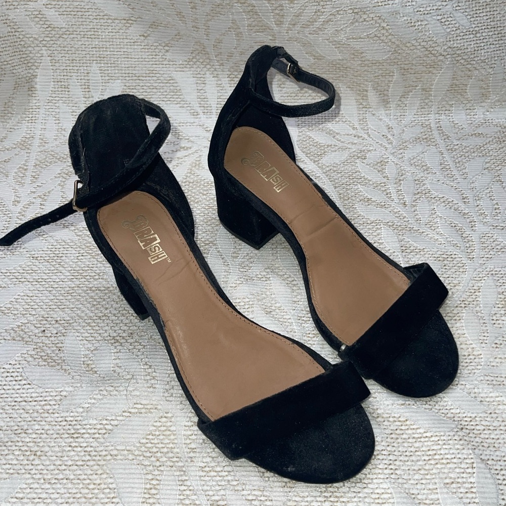 BRASH Black HOUSTON 4" Block Heel SANDAL Adjustable Ankle Strap Size 7